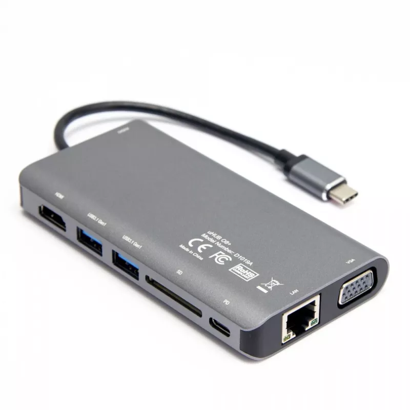 UNITEK uHUB O8+ Juhtmega USB 3.2 Gen 1 Type-C Hall 100W toiteedastusega