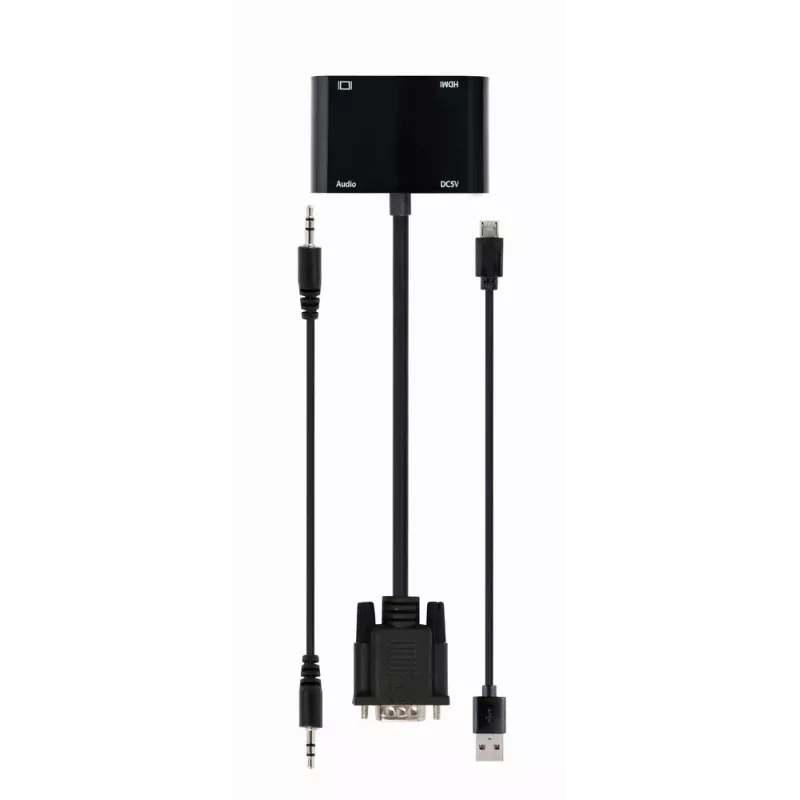 Video kaabli adapter GEMBIRD A-VGA-HDMI-02 0,15 m — HDMI + VGA (D-Sub) emane -> VGA (D-Sub) isane, must