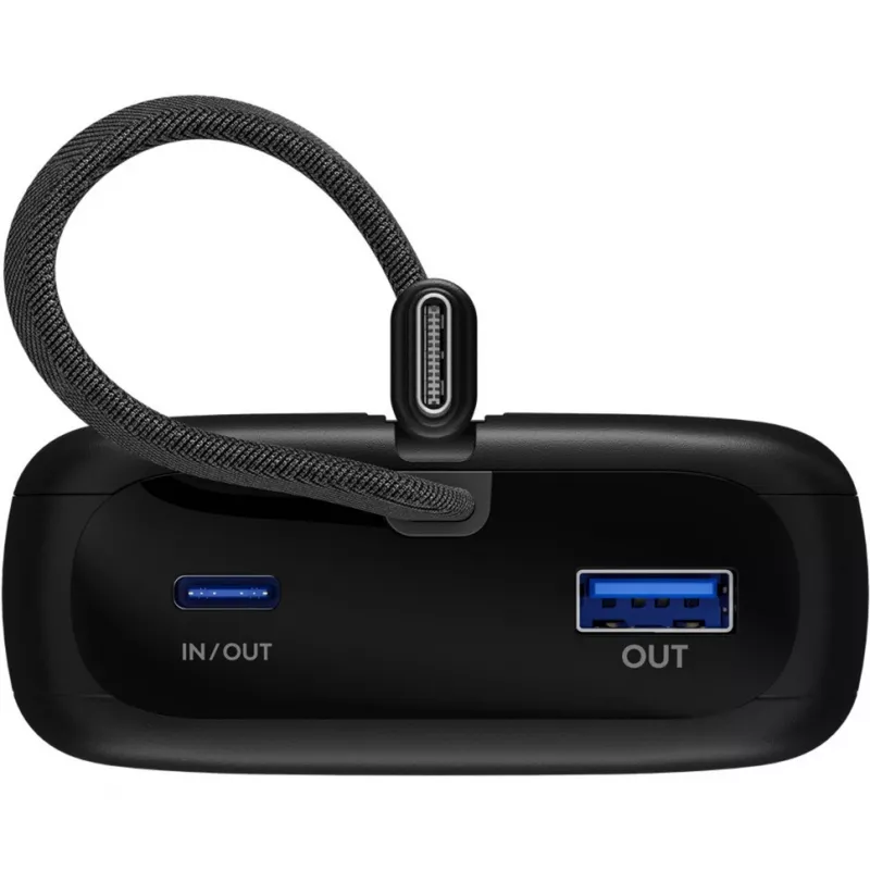 Akuplokk 20 000 mAh, integreeritud USB-C-kaabel 13 cm, 30 W (must, 20 Ah, 1x USB-A, 2x USB-C, PD, QC)