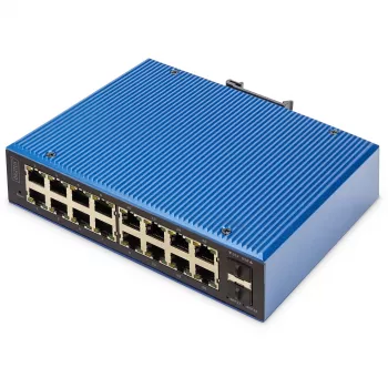 DIGITUS Industrial L2 Managed Gigabit Ethernet Switch 16x RJ-45 + 2x SFP, 12–48V DC, 8000 MAC