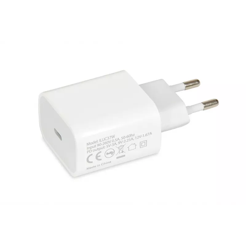 Sisemine USB USB-C kiirlaadija IBOX C-37, 20W, USB‑C PD 3.0, 3 A väljund, valge
