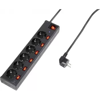 Pikendusjuhe Renkforce 615B-CMB — liigpingekaitse, 6 pistikupesa, must