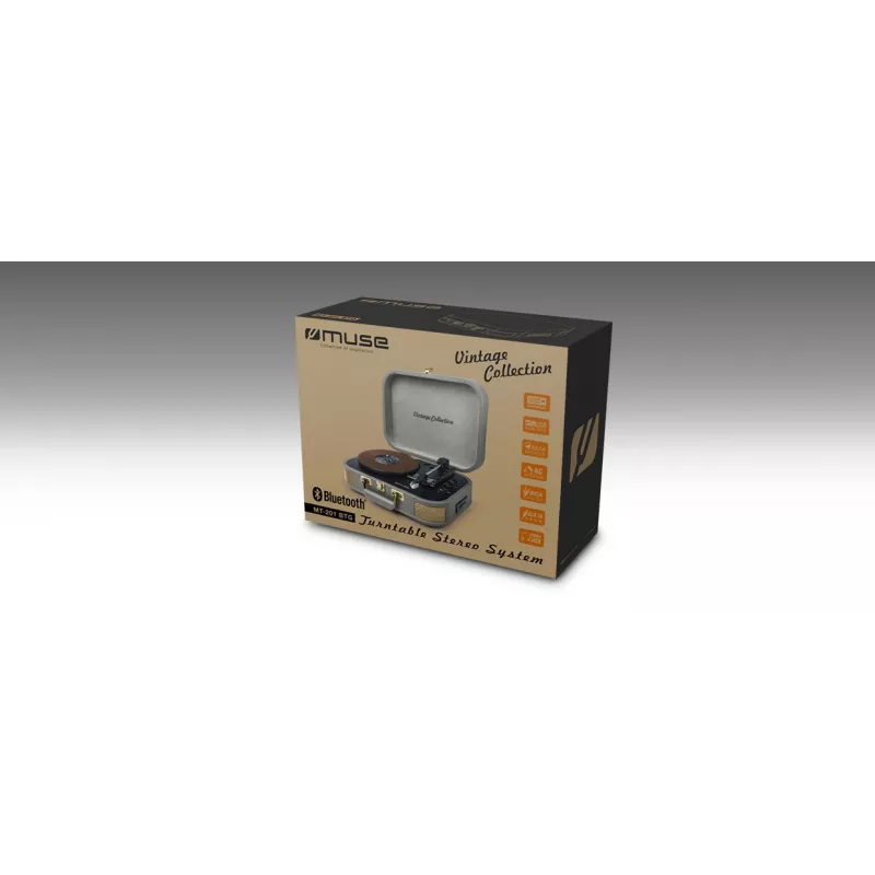 Muse | Plaadimängija stereosüsteem | MT-201 BTG | Hall | USB-port | AUX-sisend