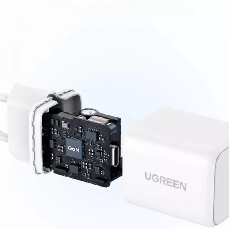 UGREEN Nexode N seeria X513 30W GaN USB-C ühe pordiga kiirlaadija, 100–240 V, valge