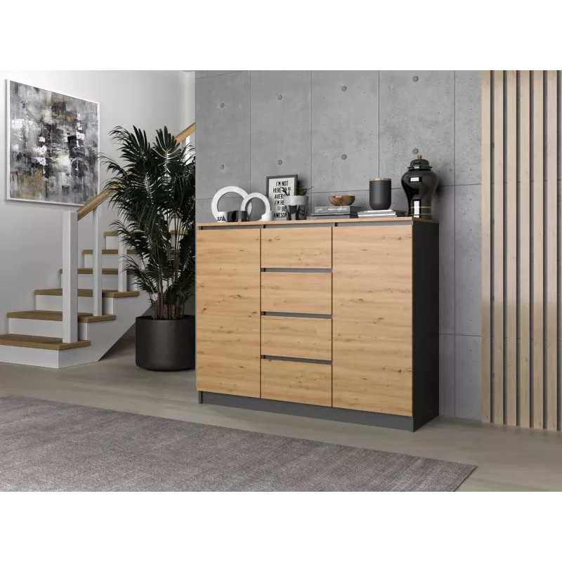 Kummut Topeshop 2D4S ANT/ART BA KPL — 4 sahtlit, antratsiit/tamm, 1200×400×970 mm, puitlaastplaat