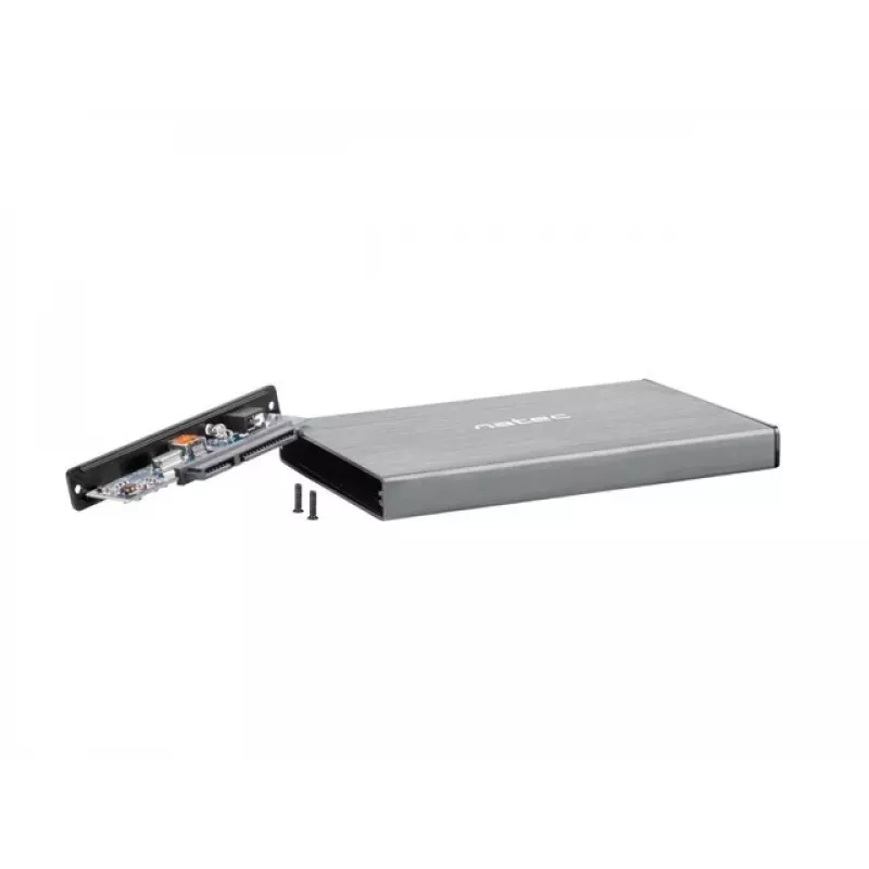 Väline kõvaketta/SSD-korpus NATEC Rhino GO — 2,5-tolline SATA, 9,5 mm, USB 3.0, alumiinium, hall, kuni 4 TB