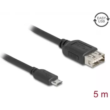 USB-kaabel DELOCK 81521 — USB 2.0, Micro‑USB B → USB A, 5 m, must