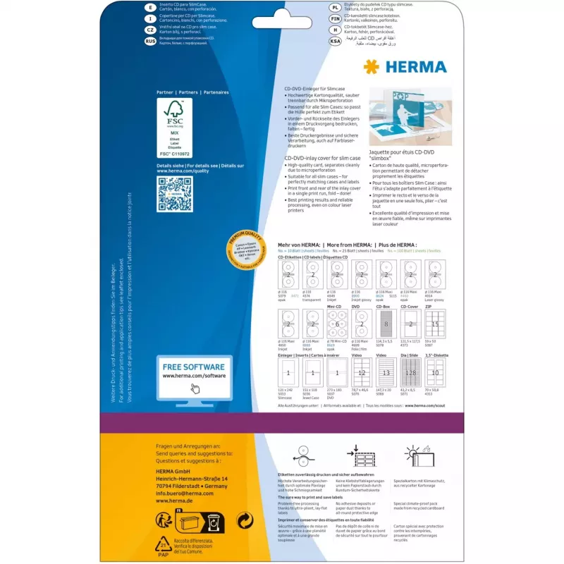 CD-ümbrise vaheleht HERMA 121x242 mm