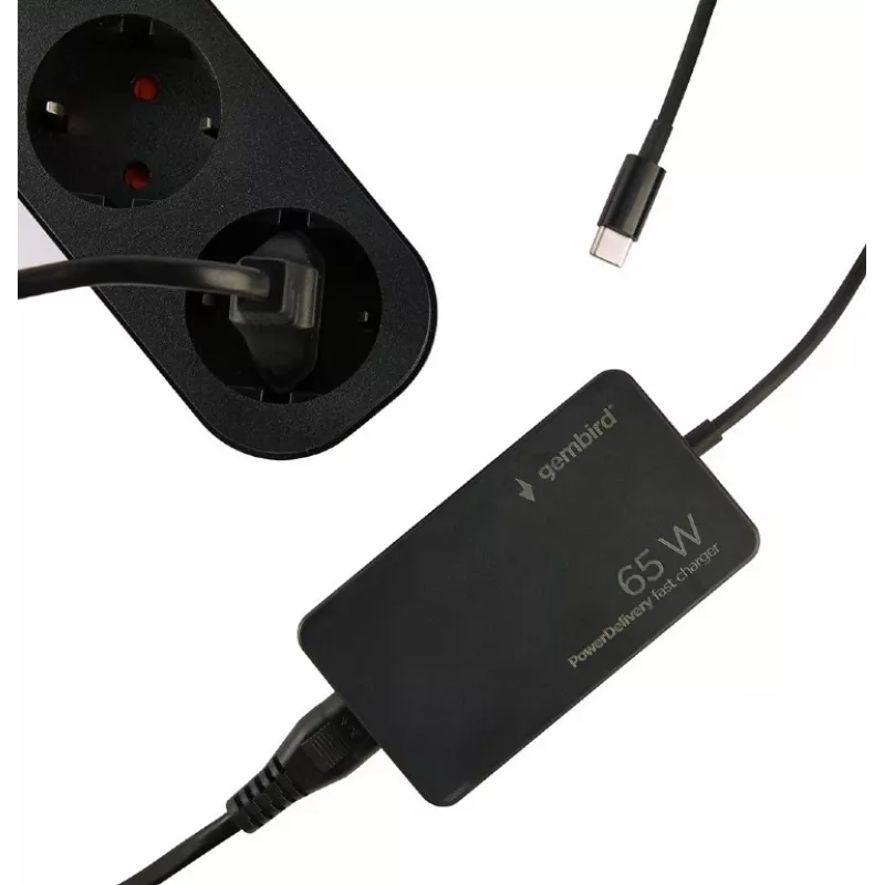 Cablexpert NPA-AC-PDQC65-01 65 W PowerDelivery GaN USB Type-C kiirlaadija, must