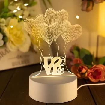 Öölamp Extralink HOME 3D optilise illusiooniga neli südant USB öölaualamp