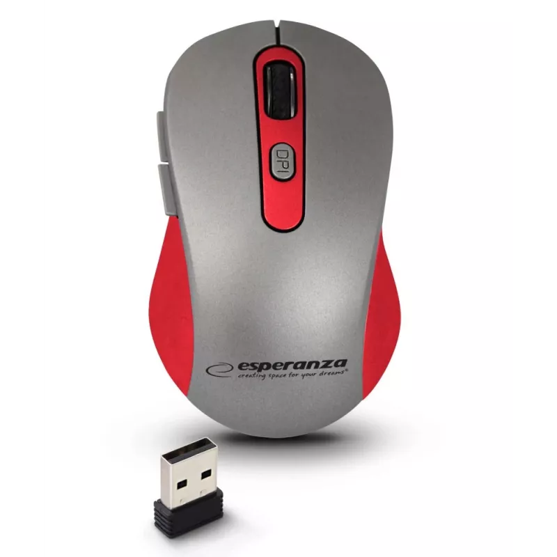 Juhtmevaba optiline hiir ESPERANZA EM131R 2,4 GHz, 1600 DPI, mõlemakäeline, nano-USB-vastuvõtja, 6 nuppu, hall