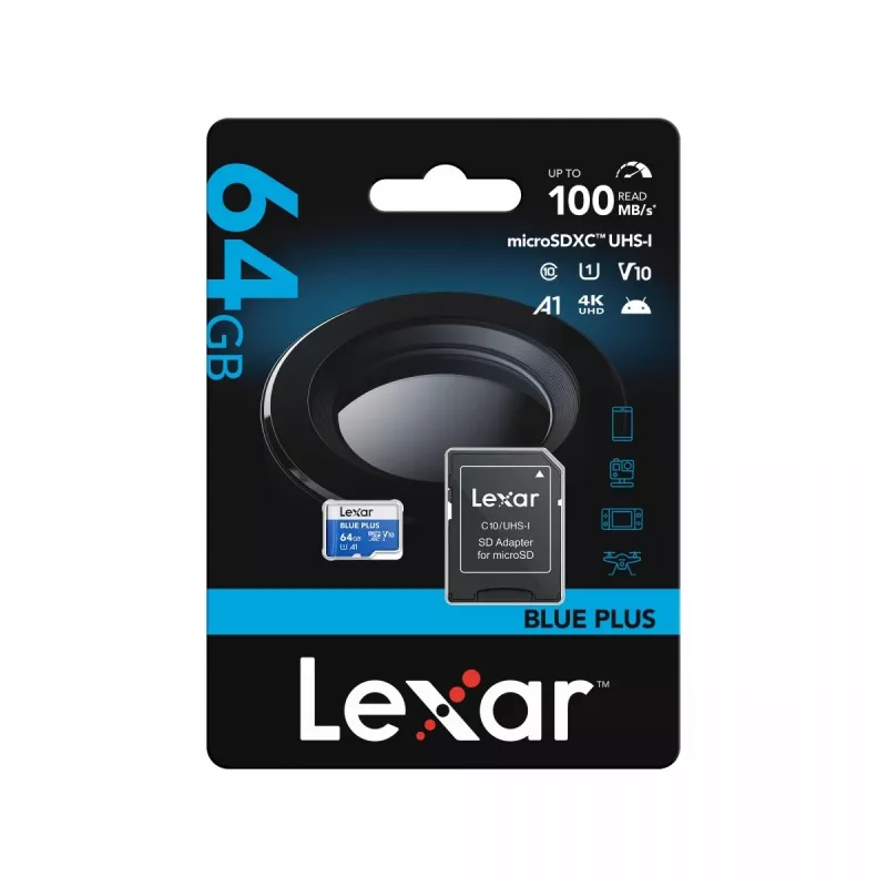 MicroSDXC-mälukaart Lexar BLUE PLUS 64 GB UHS‑I 100 MB/s U1 V10 (sinine)