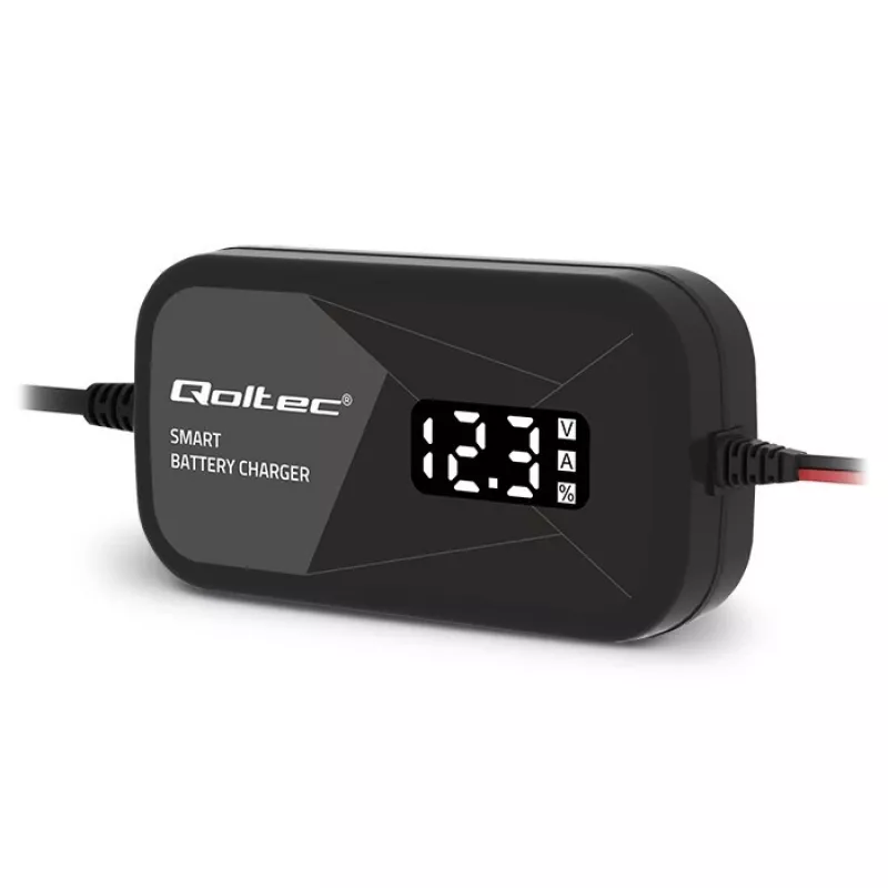 Akulaadija QOLTEC 52492 12V 2A mikroprotsessorjuhtimise ja akuelementide taastamise funktsiooniga