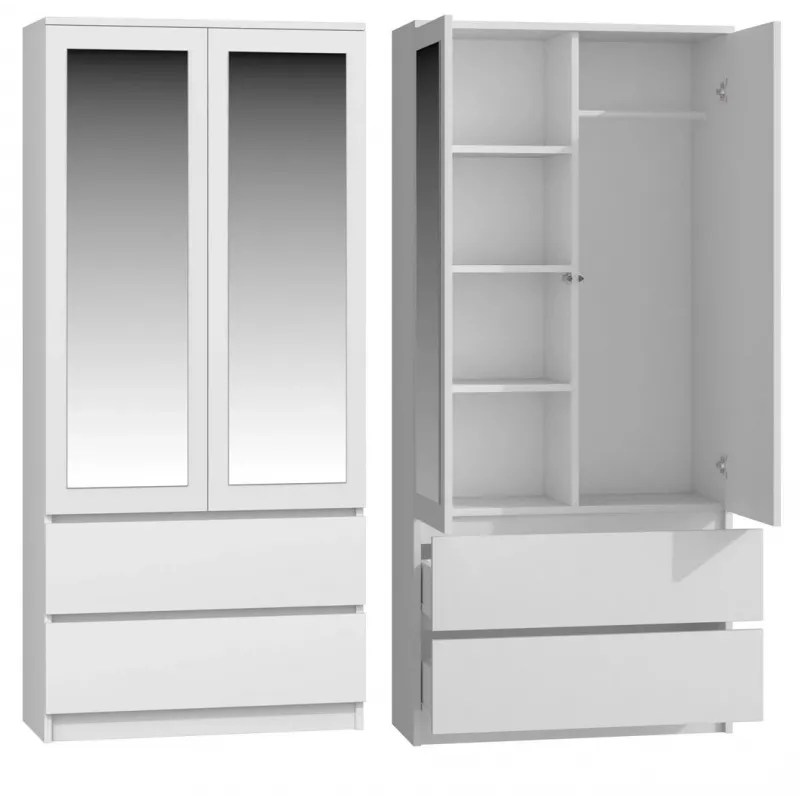 Topeshop SS-90 BIEL LUSTRO bedroom wardrobe/closet 5 shelves 2 uks(s) valge