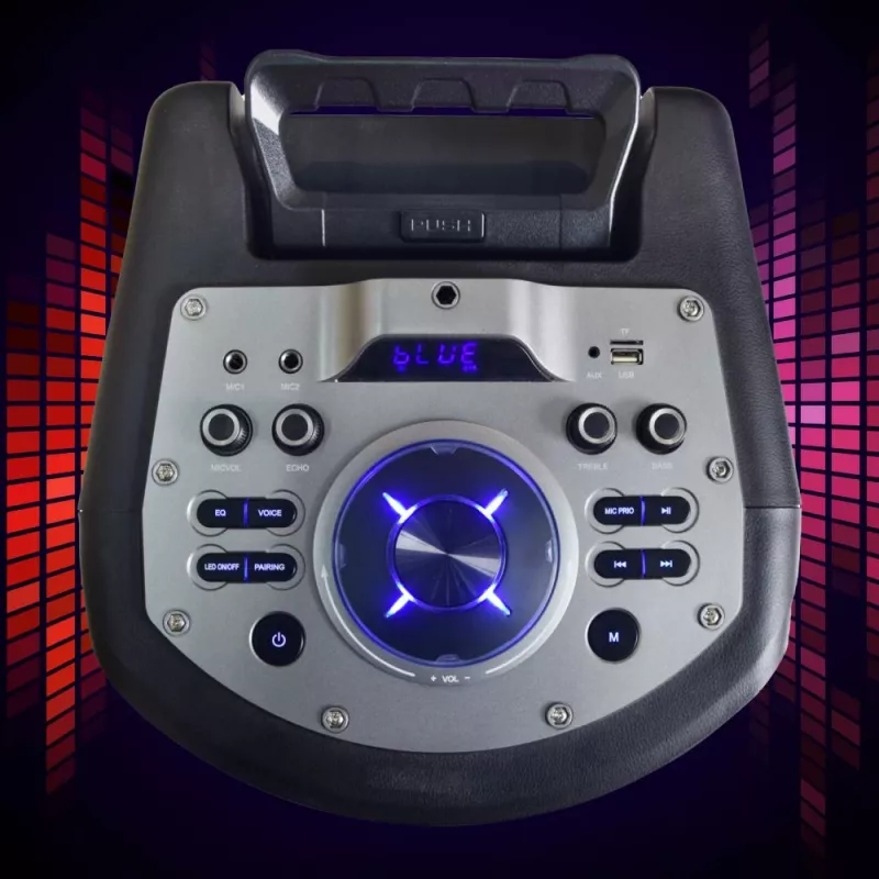 Kaasaskantav Bluetooth-karaokekõlar MANTA SPK0803B140 140 W, akutoide, MIC/USB/microSD, FM, ekvalaiser, rattad