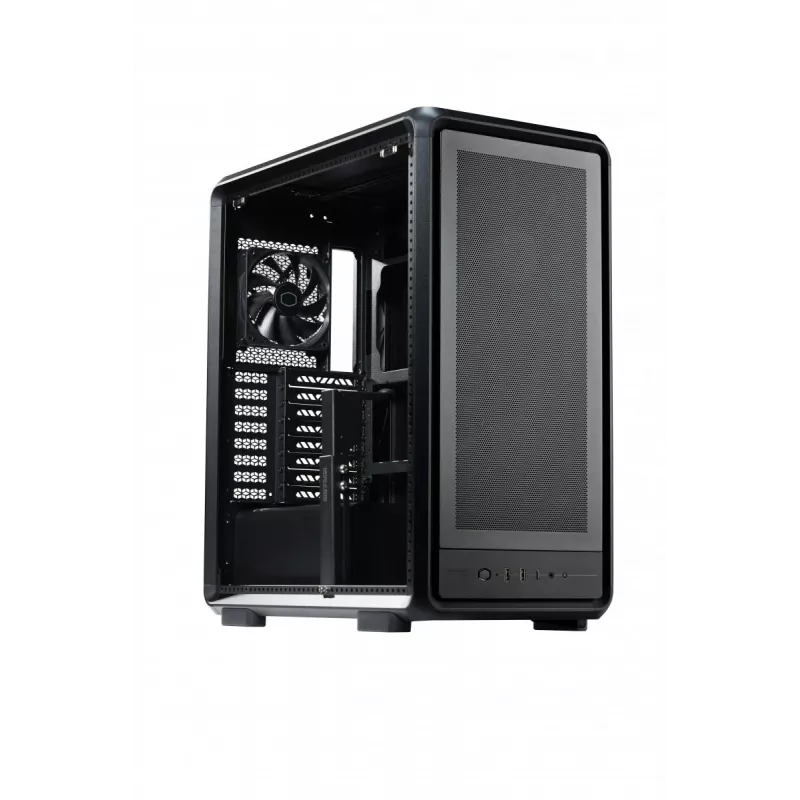 PC Midi Tower Cooler Master MasterFrame 500 Mesh — must, läbipaistva küljeaknaga, toetab ATX/EATX, 2x200 mm esi-, 1x120 mm tagaventilaator