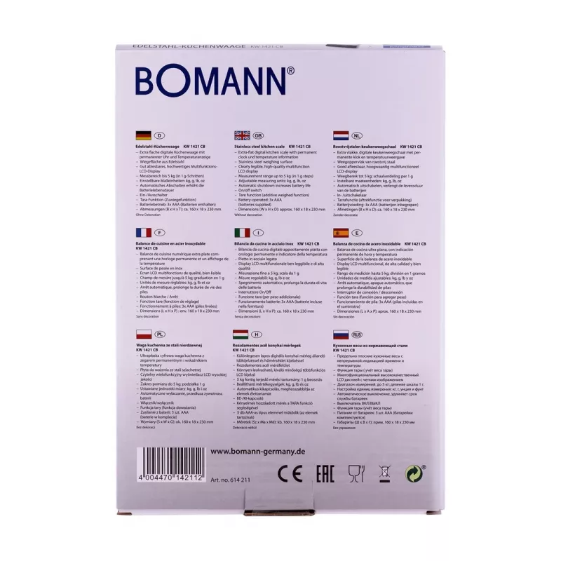 Bomann KW 1421 CB - LCD - must - roostevaba teras - 160 x 230 x 18 mm - 18 mm - AAA - roostevaba teras (614211)