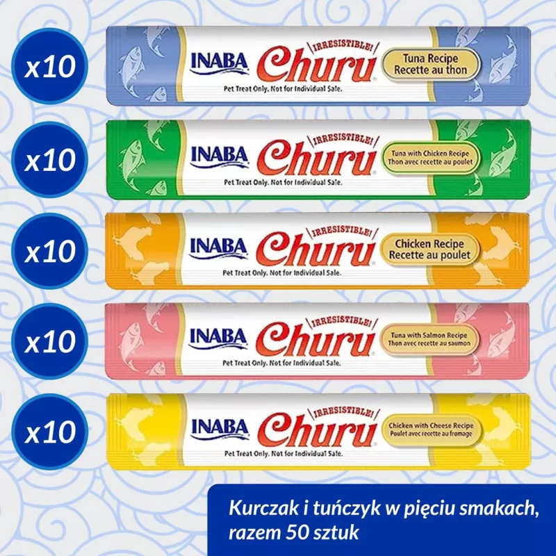 Märjad kassimaiused INABA Churu variatsioonid — kana ja tuunikala, 50 x 14 g pastatuubi, teraviljavaba, gluteeni- ja suhkruvaba