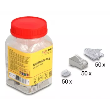 DeLOCK 67177 RJ45 juhtmepistik, hõbedane, läbipaistev, isane, 50 tk