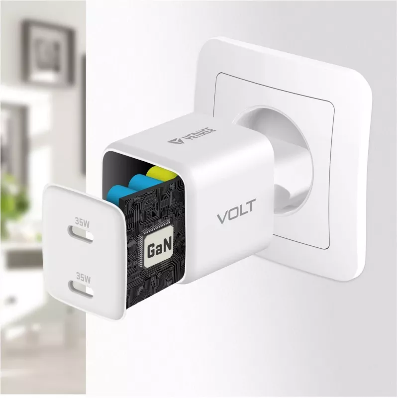 Seinakinnitusega USB-C laadija YENKEE G35D 2x18W Power Delivery 3.0 3A