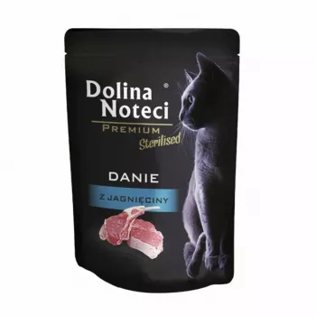 Märg kassitoit Dolina Noteci Premium Sterilised Lamb 85 g — märgtoit steriliseeritud täiskasvanud kassidele, 11% valku, 3,5% rasva, teraviljavaba