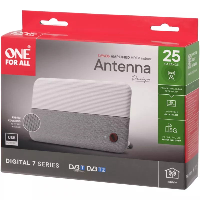 One for All DVB-T2 1080p riidest antenn valge SV9436-5G (SV9436-5G)