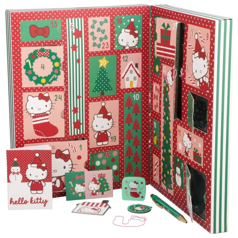 Advendikalender Paladone Hello Kitty kirjatarbed 24-päevane komplekt igapäevaste kirjatarvete kingitustega