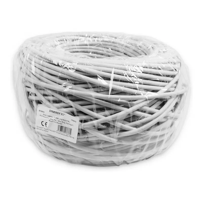 Synergy 21 S215672. Kaabli pikkus: 100 m, Kaabli standard: Cat6a, Kaabli varjestus: S/FTP (S-STP), Kaabli värv: Hall (S215672)