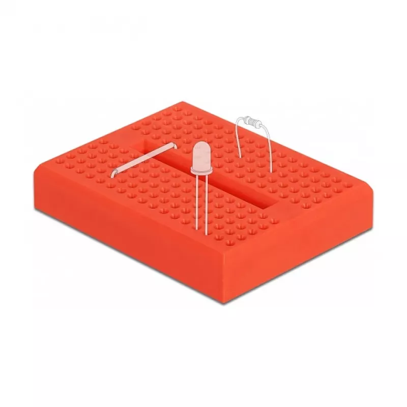 Breadboard DELOCK 18318 — plastist jootevaba prototüüpimisplaat, 36 × 46 × 10 mm, punane