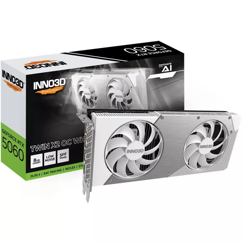 Videokaart Inno3D GeForce RTX 5060 Twin X2 OC — 8 GB GDDR7, 128-bit, PCIe 5.0, 2280 MHz