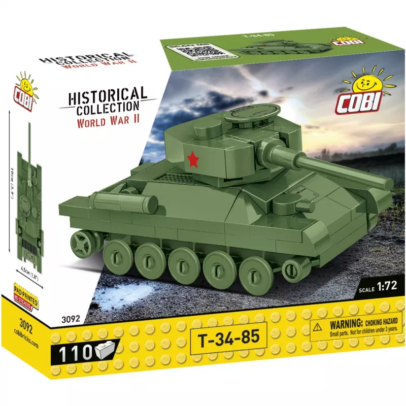 Ehituskomplekt Cobi T-34-85 tanki mudel — 110 osa, vanus 6+, roheline