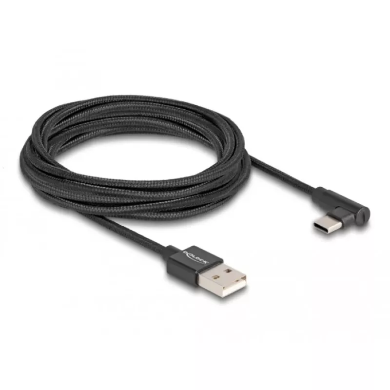 DeLOCK USB 2.0 kaabel Type-A-pistik USB USB-C isasele nurga all 3 m must