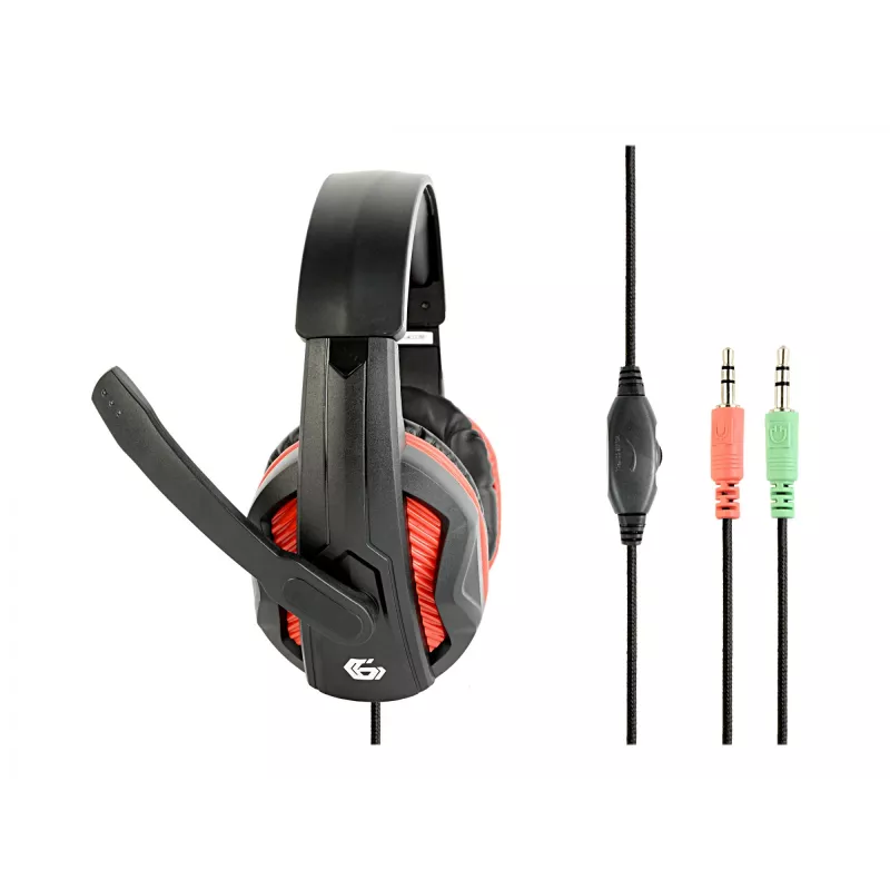Juhtmega mänguri peakomplekt GEMBIRD GHS-03 — 20–20000 Hz, 2 m kaabel, 250 g, must/punane