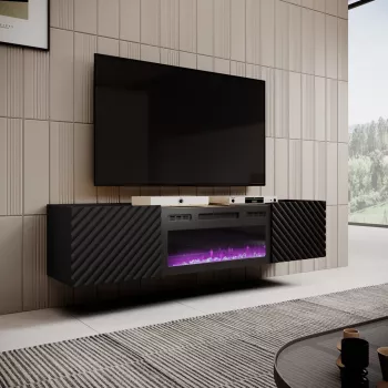 TV-kapp Cama Meble ONDA elektrilise kaminaga 1805×400×580 mm, must, puitlaastplaadist pealispind (põrandal seisev või seinale kinnitatav)