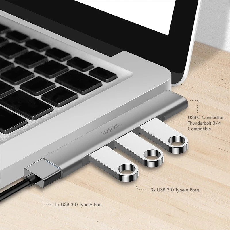 LogiLink USB 3.2 Gen1 jaotur 4-pordiline USB-C 1x USB3.0 AF 3x USB2.0 AF UA0437