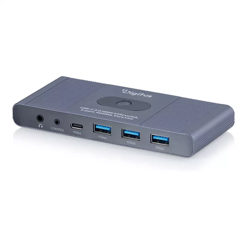 KVM-lüliti DIGITUS USB-C 3.0 HDMI 2-pordiga 4K60Hz, USB-C/USB-A, alumiinium, 135×60×30 mm