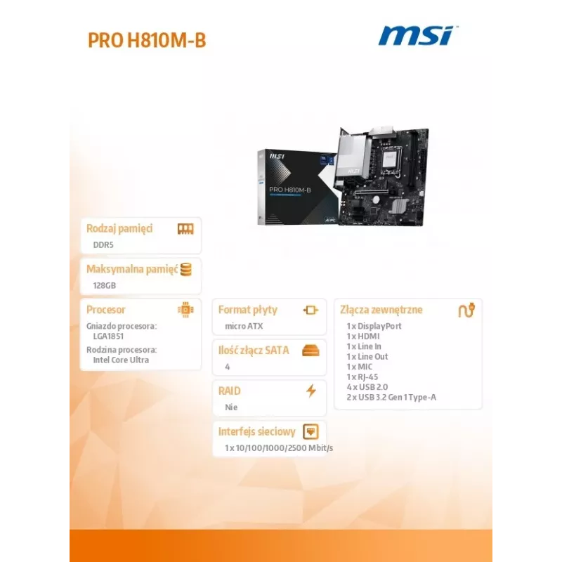 MSI PRO H810M-B emaplaat Intel H810 LGA 1851 (Socket V1) micro ATX