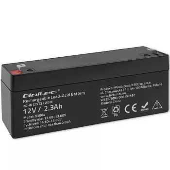 Suletud AGM-aku QOLTEC 12V 2.3Ah UPS-ide ja varusüsteemide jaoks, max tühjenemine 34.5A