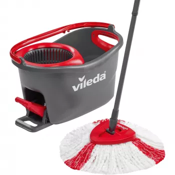 Mopp VILEDA EasyWring & Clean Turbo, punane tehnopolümeerist ämber, eemaldatav pestav mikrokiudpea, kõvadele põrandatele