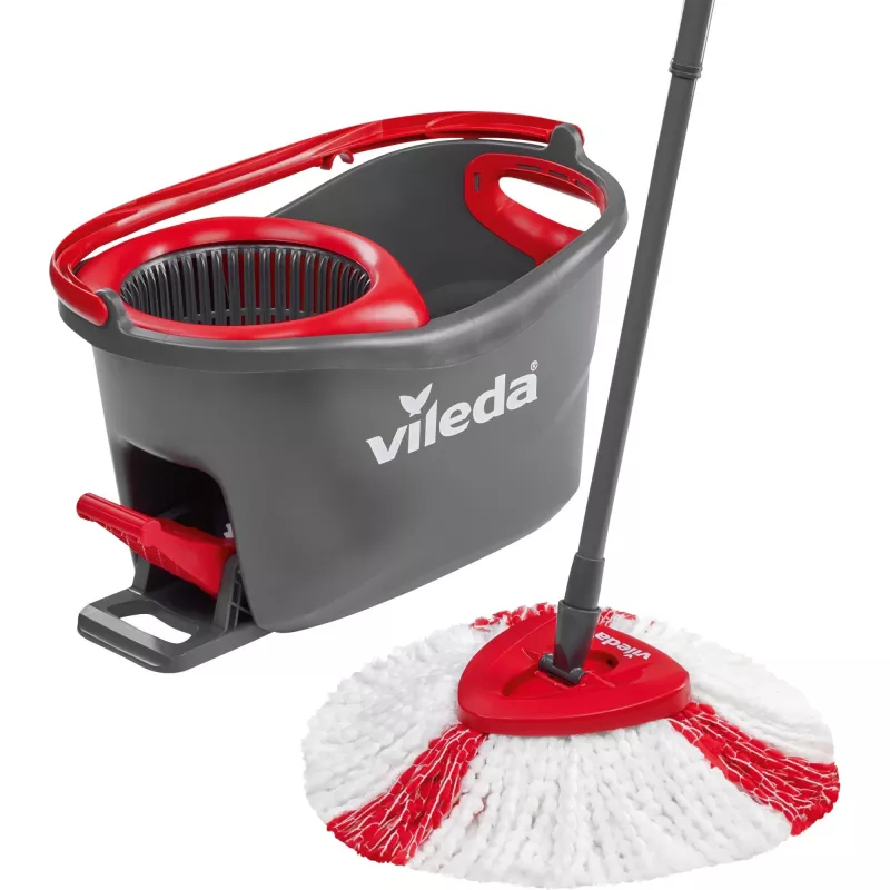 Mopp VILEDA EasyWring & Clean Turbo, punane tehnopolümeerist ämber, eemaldatav pestav mikrokiudpea, kõvadele põrandatele