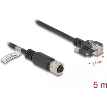 DeLOCK M12 võrgukaabel D-koodiga 4 kontaktiga emane RJ45 pistikule Cat5e 5 m Must