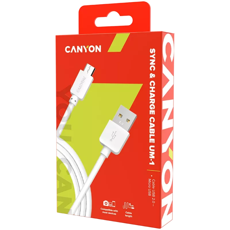 CANYON kaabel UM-1 MicroUSB 5W 1m Valge