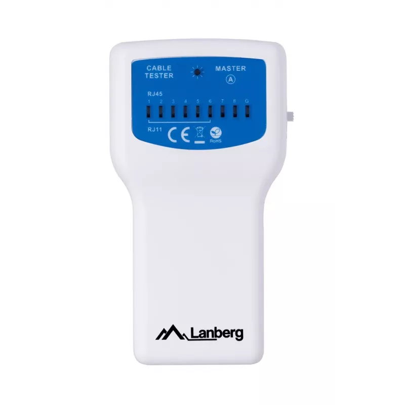 PoE tester LANBERG NT-0402 — PoE võrgukaabli tester RJ-45/RJ-11 toega, LED-indikaatorid, toite LED, sisse/välja lüliti