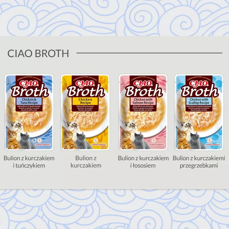 Märg kassimaius INABA Ciao Broth Chicken 40 g kotike — lihane vedelik, teraviljavaba, gluteeni- ja sojavaba