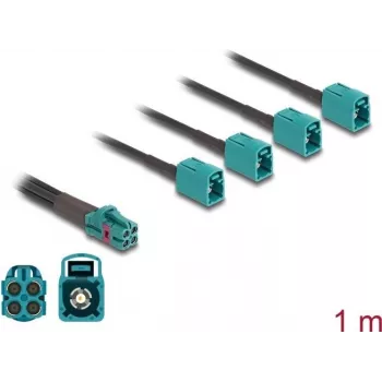 DeLOCK 90140 koaksiaalkaabel 1 m Mini FAKRA Z 4 x FAKRA Z Aqua Must