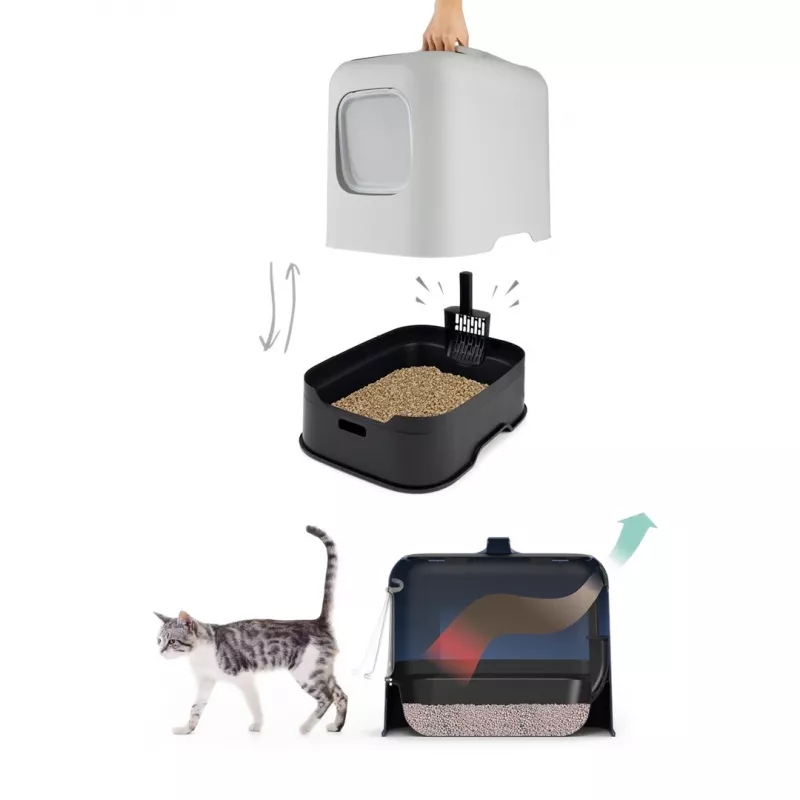 Hooded litter box Rotho BIALA Beige 395×510×443 mm, plastik with spatula