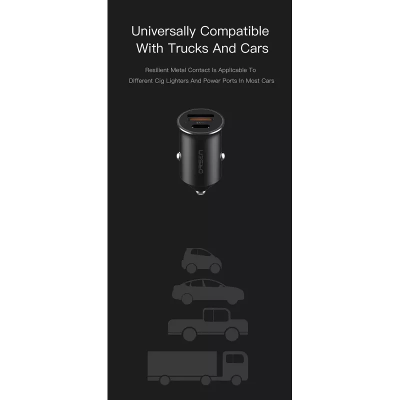 Auto laadija Orsen C8 45W — 45W USB-C PD kiirlaadimine, must