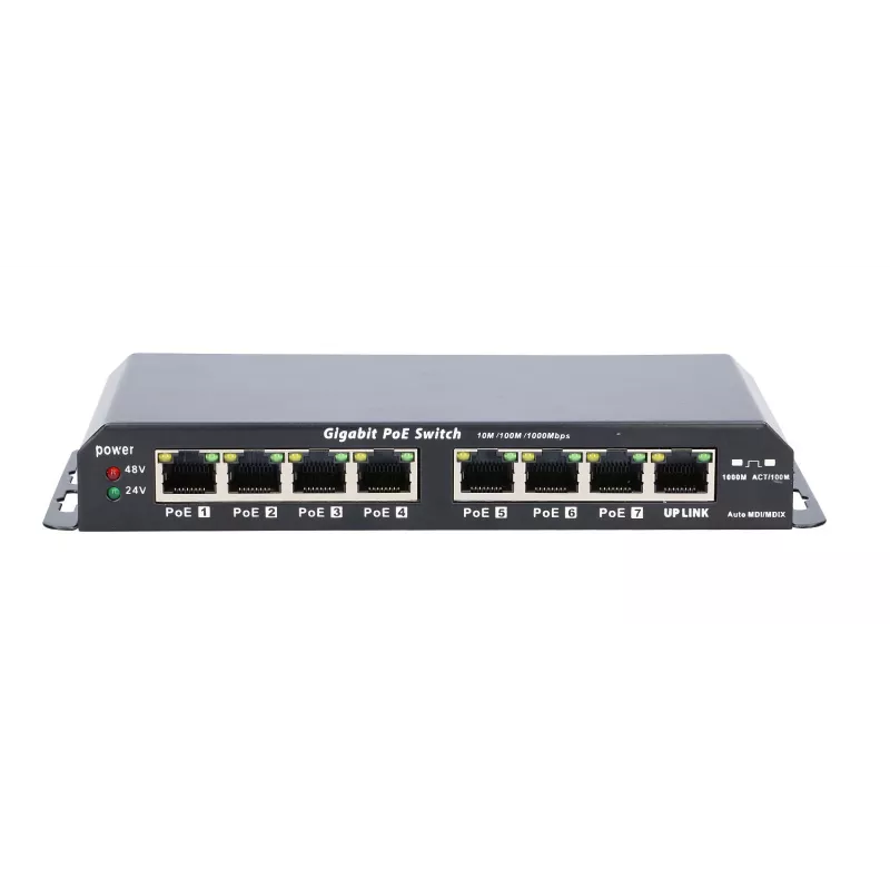 Extralink PoE Switch KRATOS 7x Gigabit PoE, 1x Uplink RJ45, Toiteplokk 24V 2.5A, 60W
