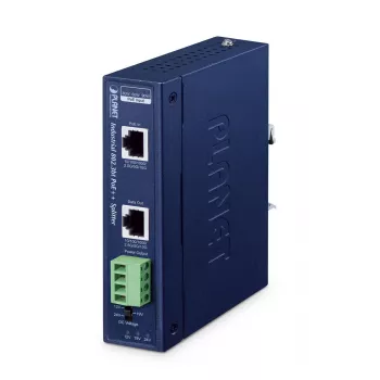 PLANET IP30 tööstuslik ühe pordiga 10Gbps 802.3bt PoE++ jaotur 24V