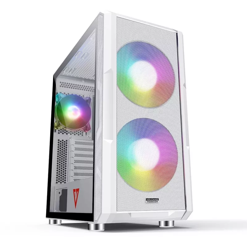 Arvutikorpus MODECOM AMIRANI ARGB Midi Tower Valge — ATX/ITX, 35 cm GPU, 16,5 cm CPU jahuti, 2x200 mm ventilaatorid